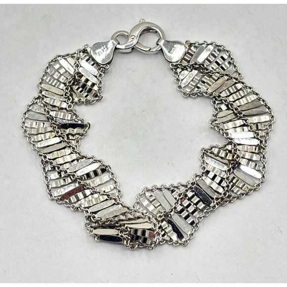 Vintage Italian Wide Flexible Sterling Silver 925 Bracelet - Picture 1 of 7